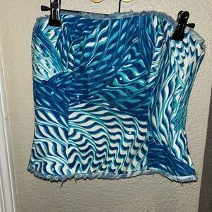 Oleg Cassini Blue and White Sequin Tube Top